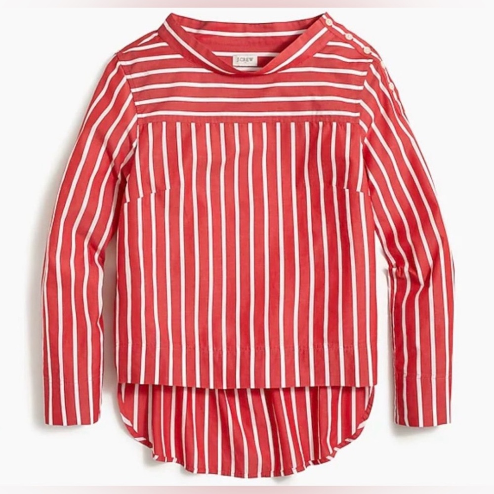 J. Crew Women’s Striped Funnel Neck Top Cotton Poplin Maddie Ceris Stripe Size 4 - Picture 4 of 16
